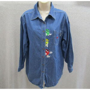 Womens Blue Denim Top Shirt 14/16W Long Sleeve Cotton Chic Casual Preppy